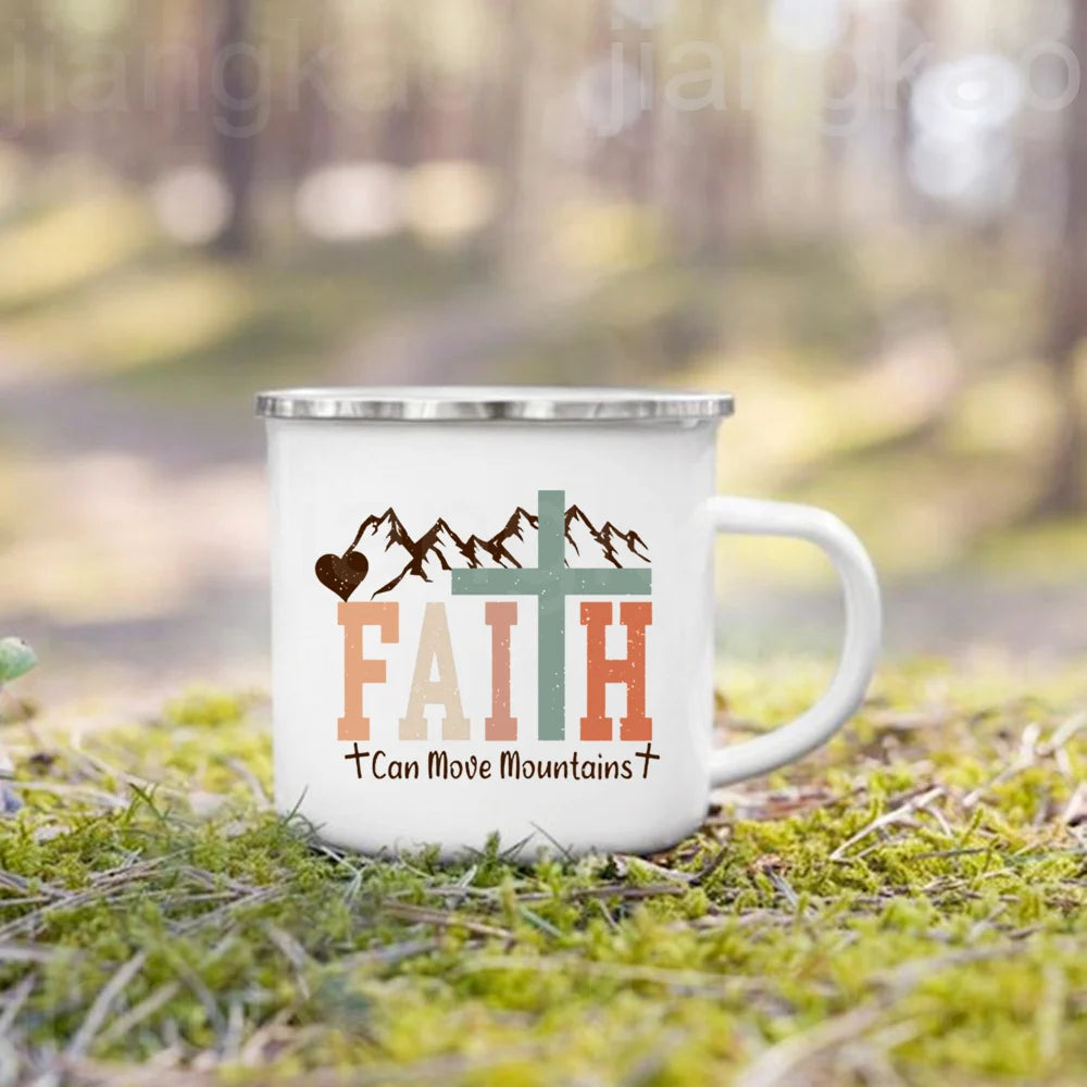 Caneca de Esmalte com Estampa de Fé Cristã