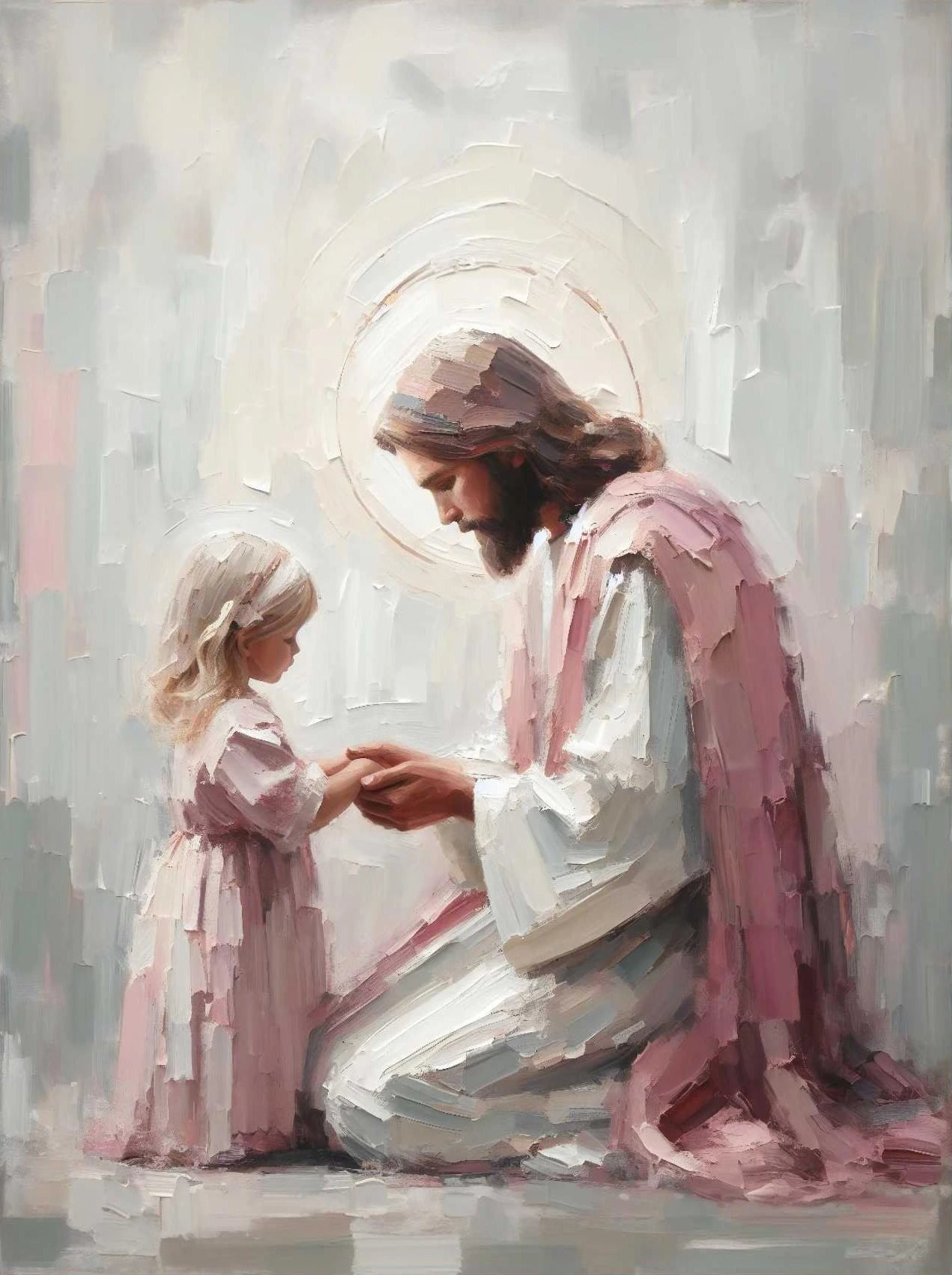 Pôster em Tela – Jesus e Menina no Abraço da Cura