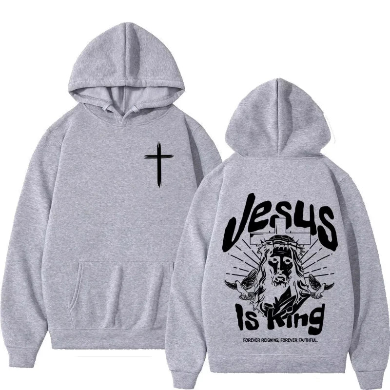 Jesus Is King Christian Bible Verse Hoodies Men Women  Fashion Long Sleeve Sweatshirts Fleece Casual Oversized Pullover