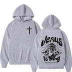 Jesus Is King Christian Bible Verse Hoodies Men Women  Fashion Long Sleeve Sweatshirts Fleece Casual Oversized Pullover