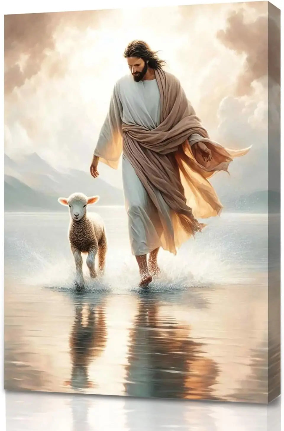 Pôster Cristão em Tela – Jesus e o Cordeiro