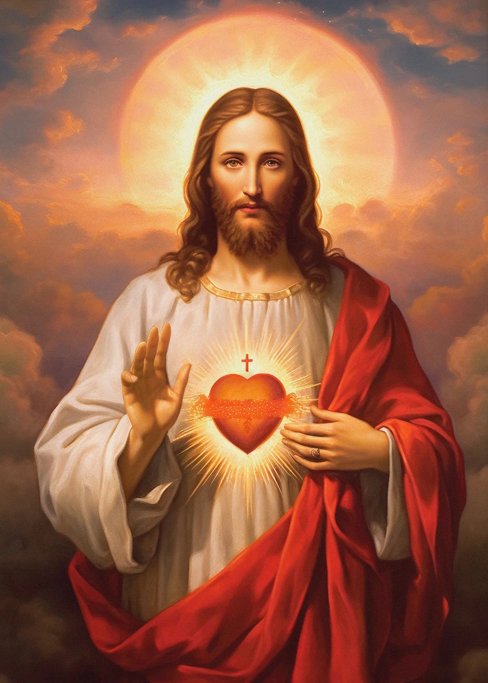 Pôster Religioso Vintage – Sagrado Coração de Jesus e Família Sagrada