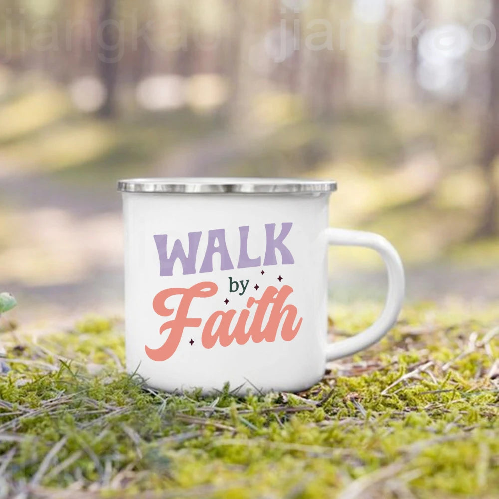 Caneca de Esmalte com Estampa de Fé Cristã