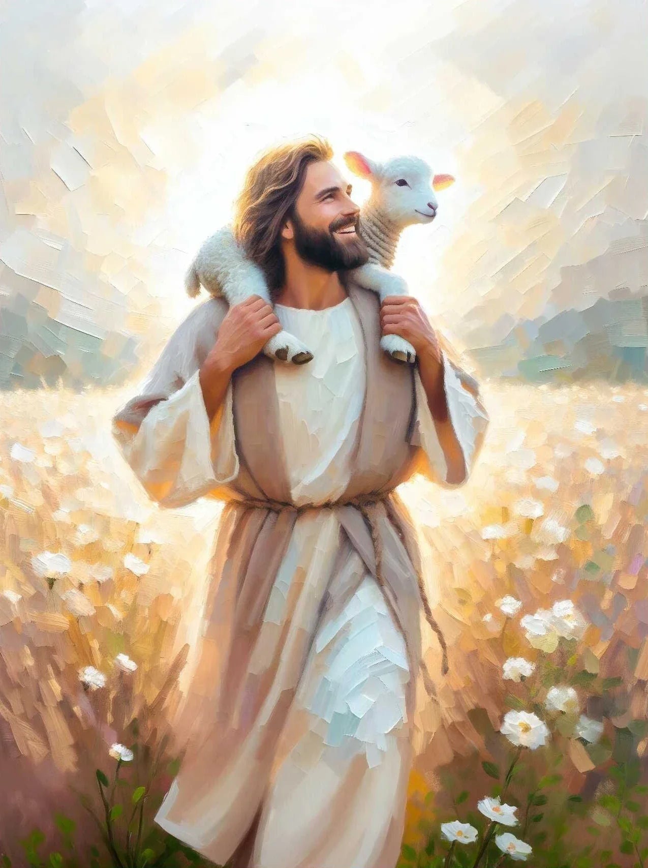 Pôster em Tela – Jesus e Menina no Abraço da Cura