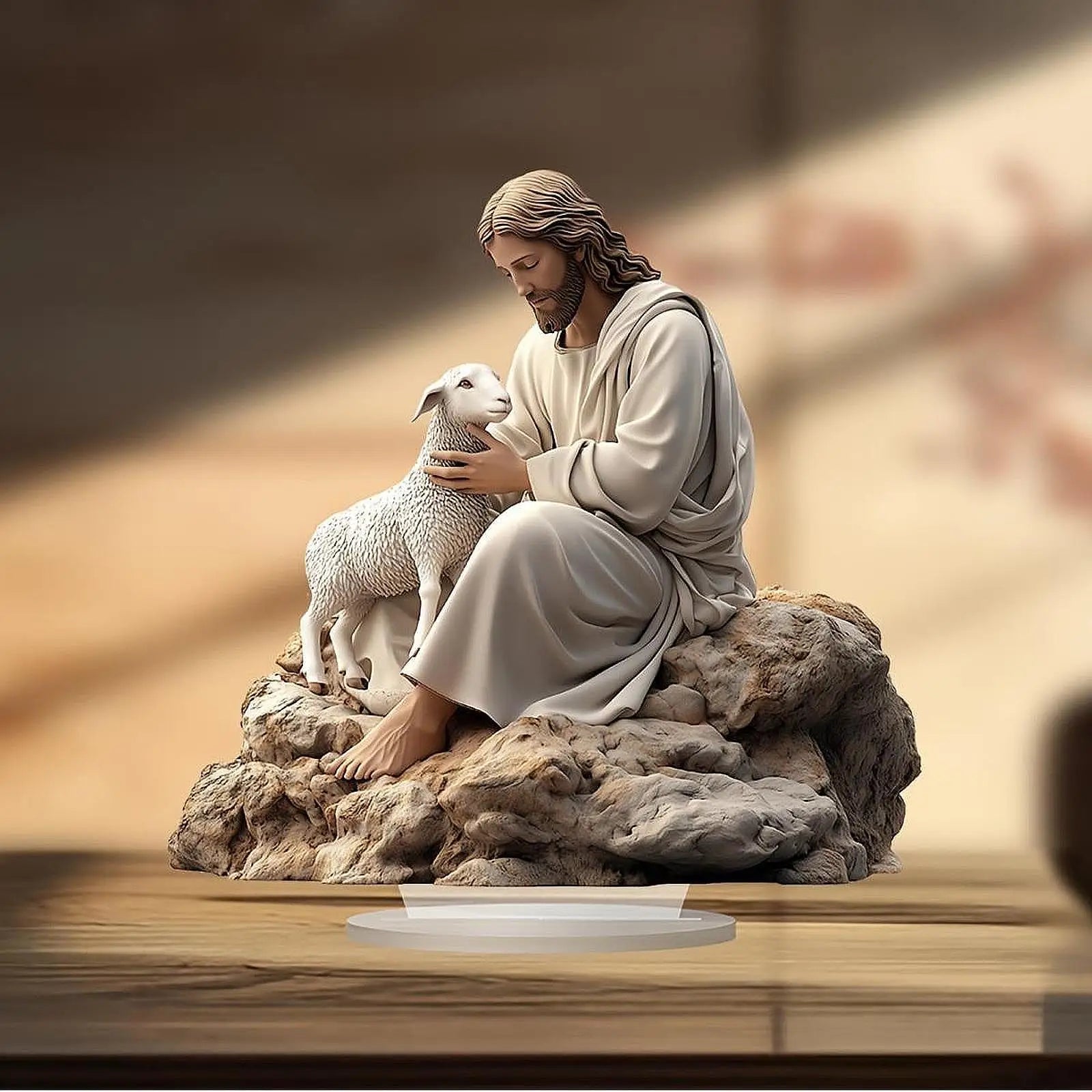 Decoração de Mesa de Natal – Jesus com Cordeiro em Acrílico