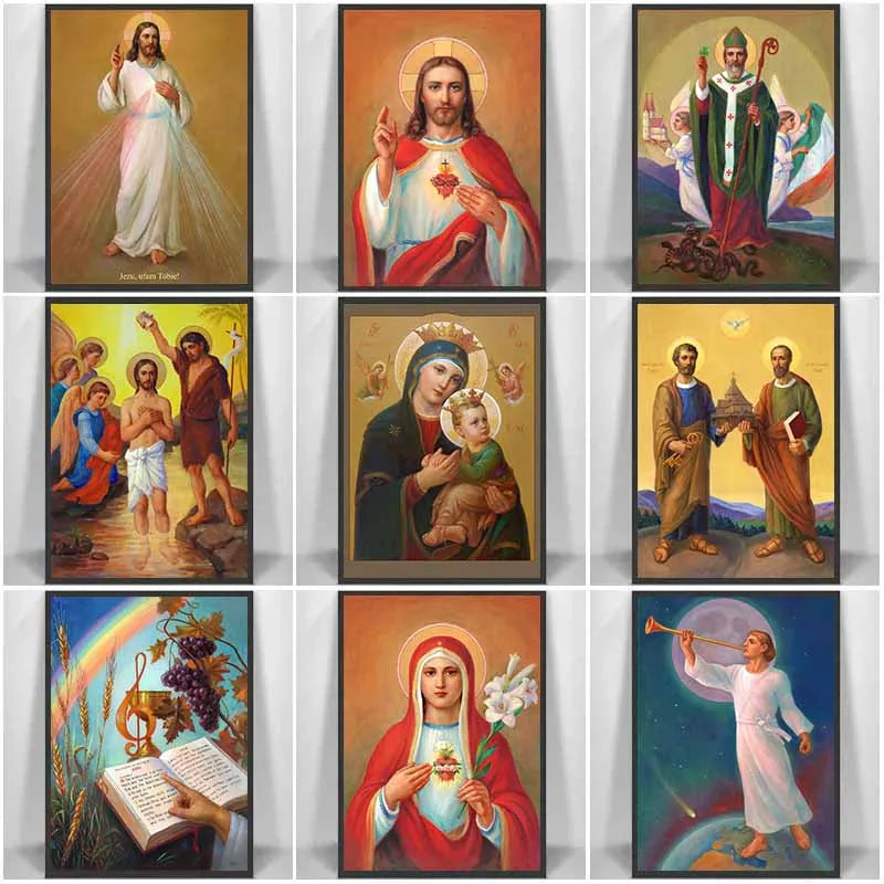 Pôster Vintage Jesus e Virgem Maria em Tela