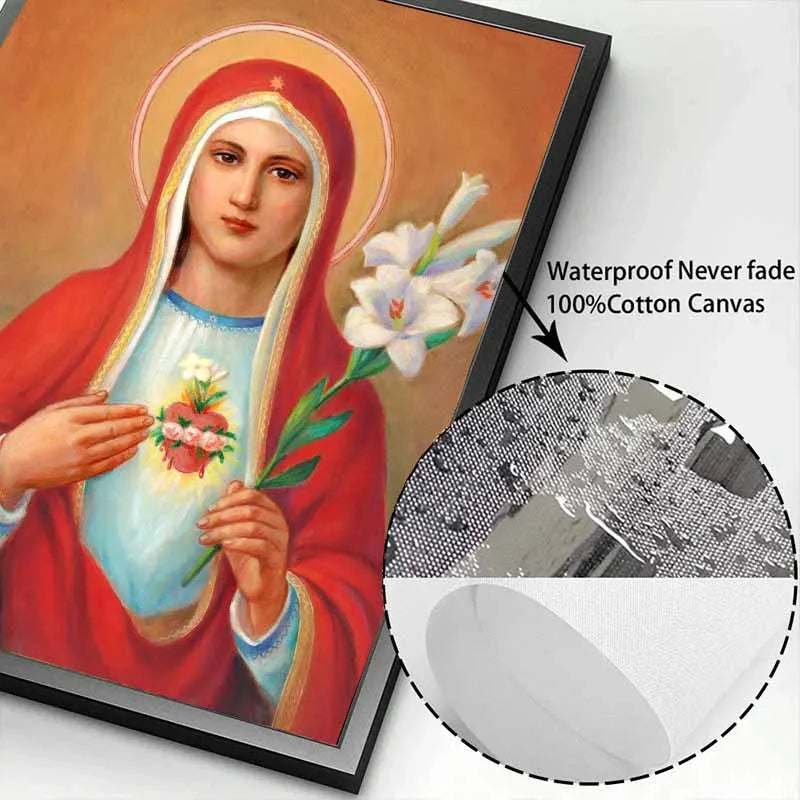 Pôster Vintage Jesus e Virgem Maria em Tela