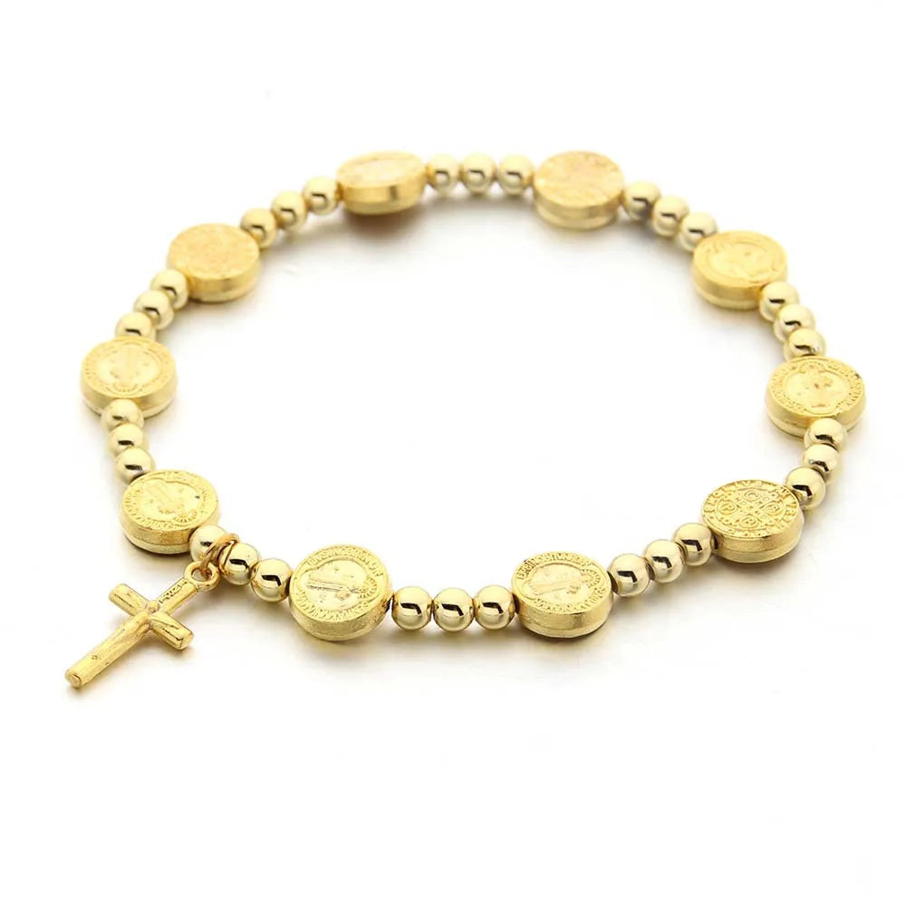 Pulseira Religiosa com Medalha de São Bento Banho de Ouro