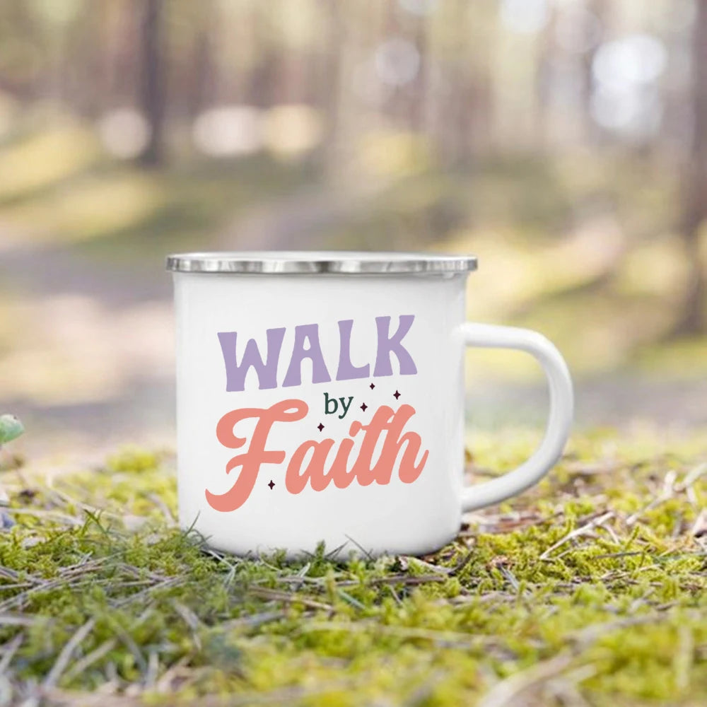 Caneca de Esmalte com Estampa de Fé Cristã