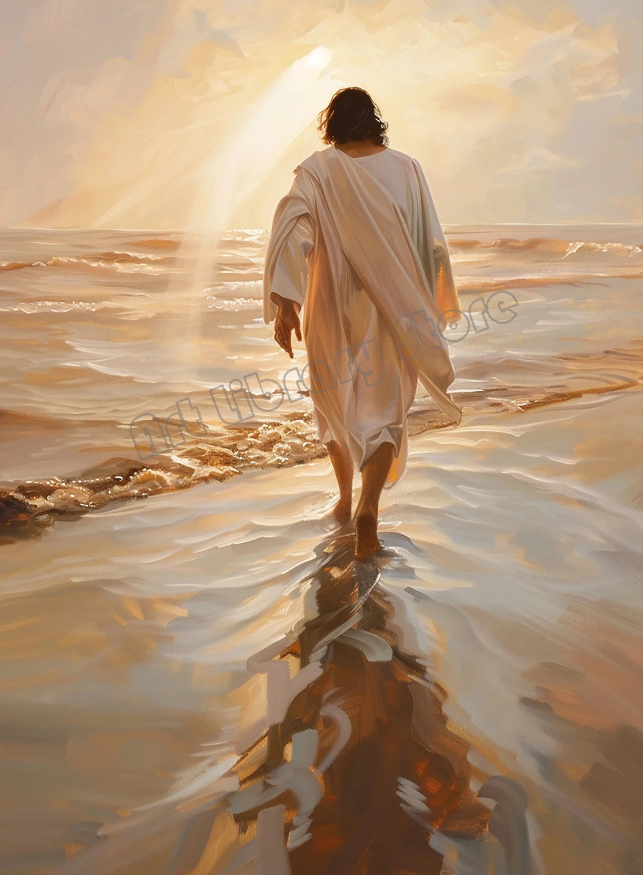 Pôster em Tela – Jesus Cristo Aquarela Caminhando sobre as Águas