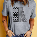 Jesus Is Print Faith Graphic T-Shirt, Short Sleeve Crew Neck Casual Top For Spring & Summer, Women's Clothing