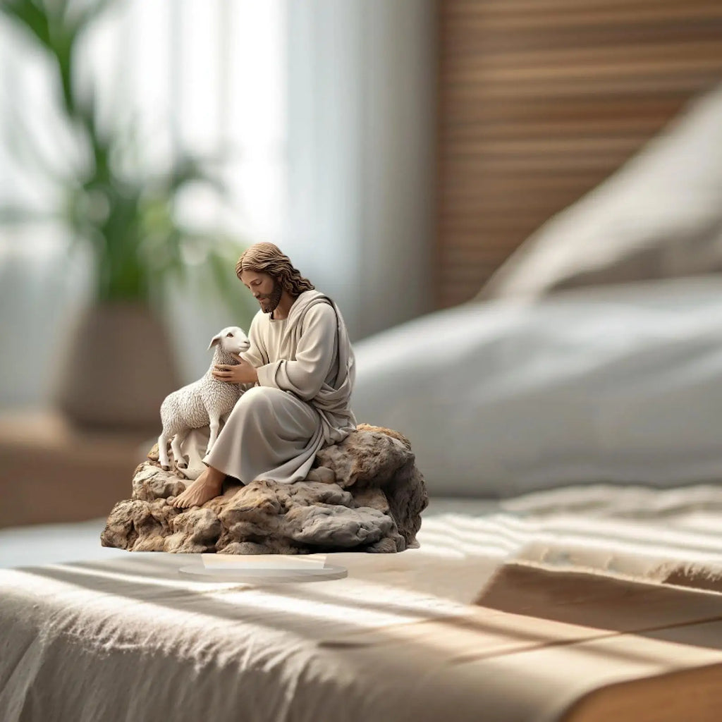 Decoração de Mesa de Natal – Jesus com Cordeiro em Acrílico