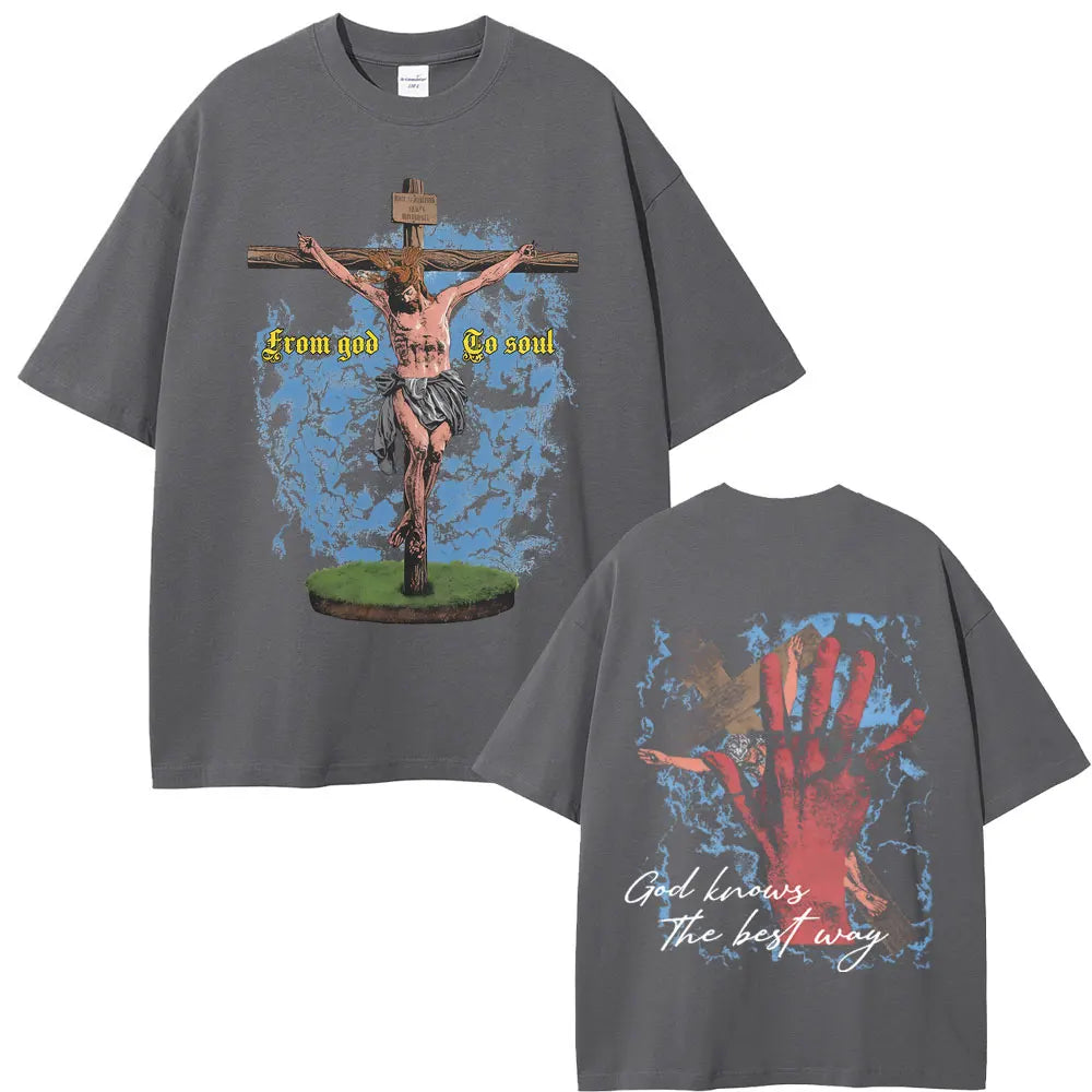 Camisola Unissex Cristã Oversized com Estampa Inspiradora de Jesus