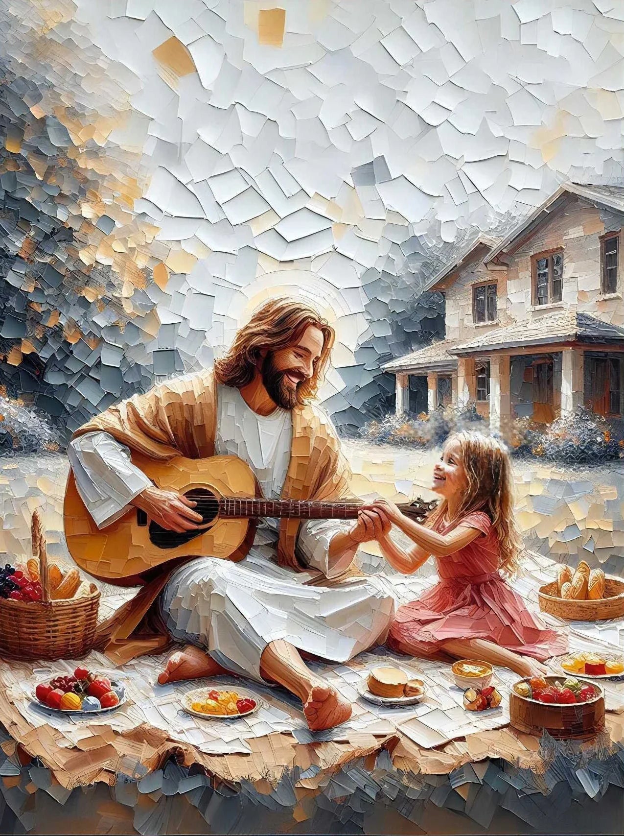 Pôster em Tela – Jesus e Menina no Abraço da Cura