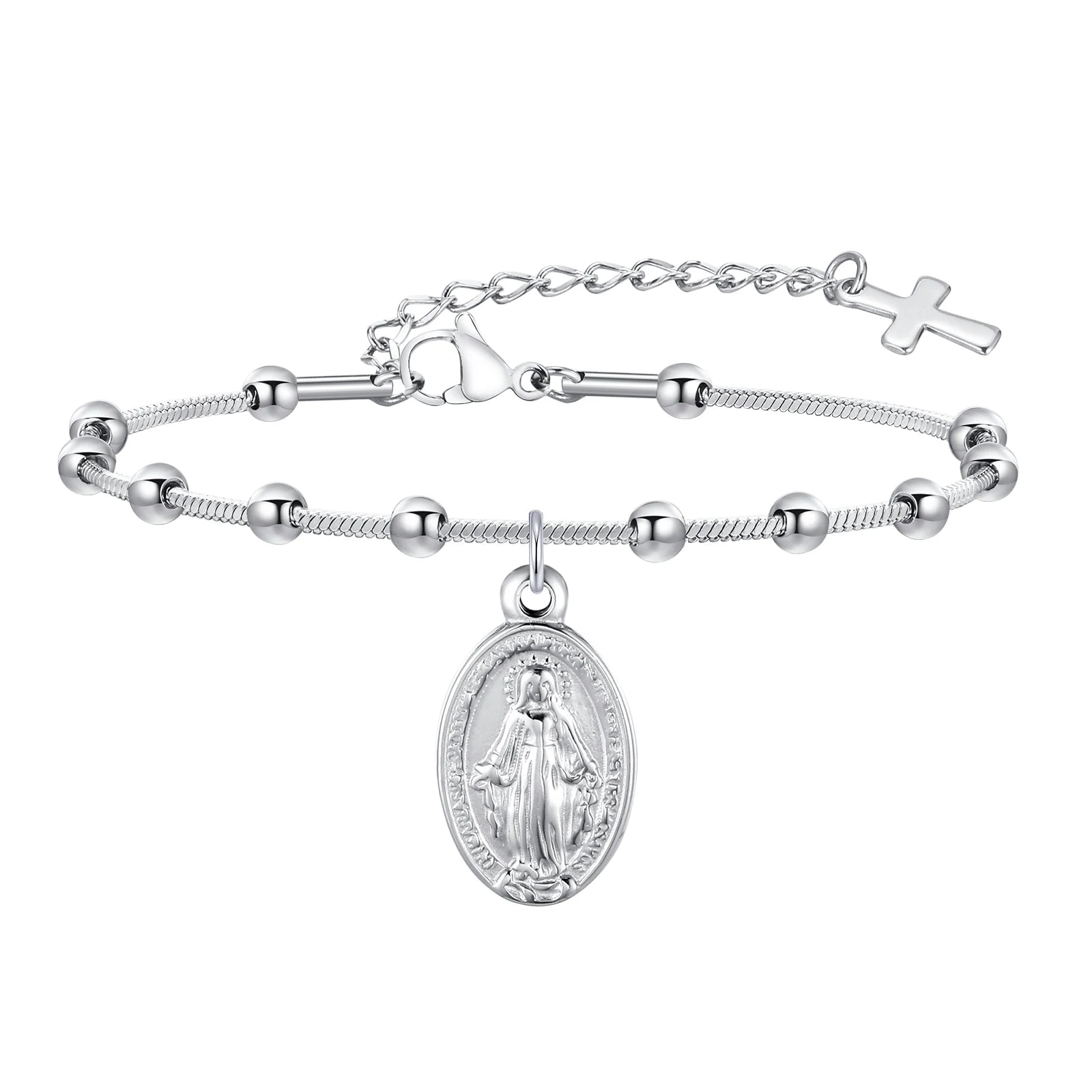 Pulseira Terço Dupla Face Feminina em Aço Inoxidável