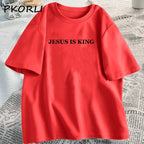 Jesus Is King T-shirt Women Casual God Is Good Tshirt Female Christian Based Clothing Faith Tee Shirt Cotton Short Sleeve Tees