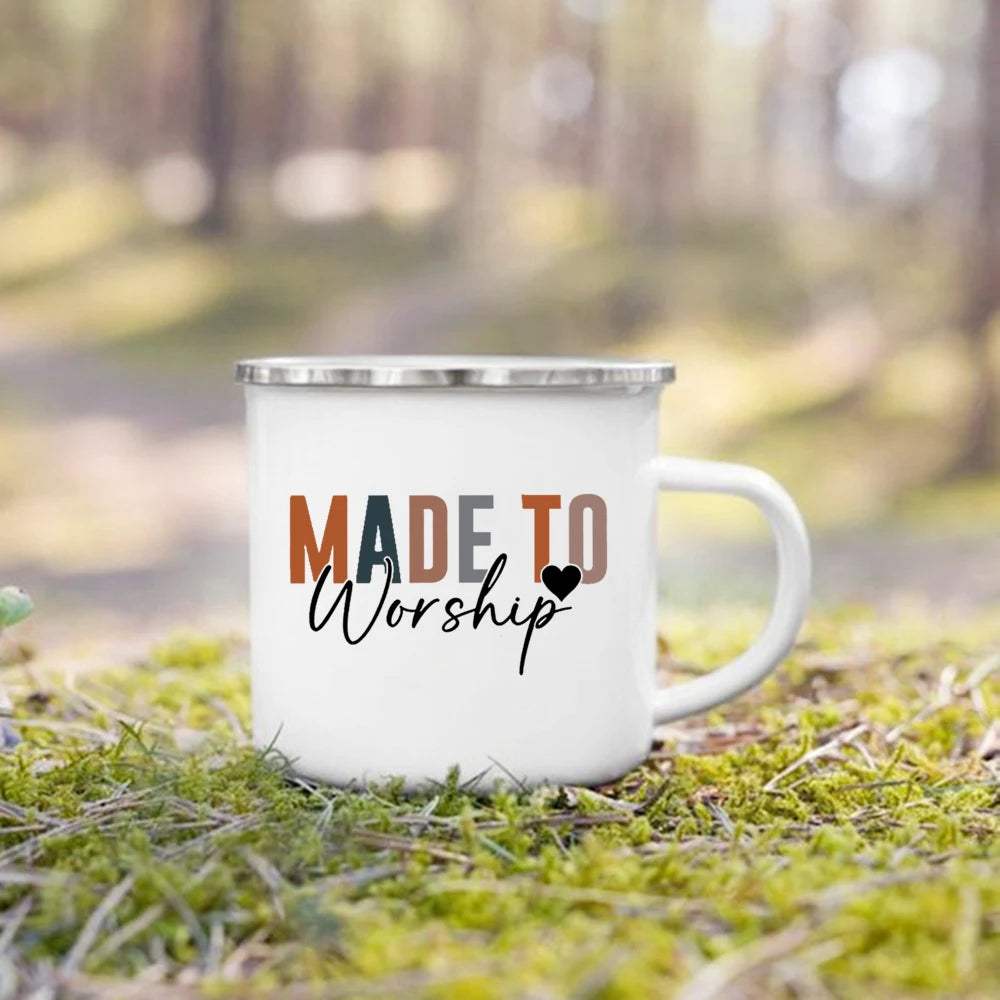 Caneca de Esmalte com Estampa de Fé Cristã