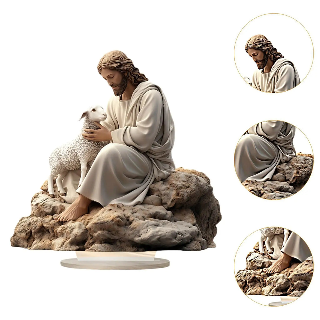 Decoração de Mesa de Natal – Jesus com Cordeiro em Acrílico