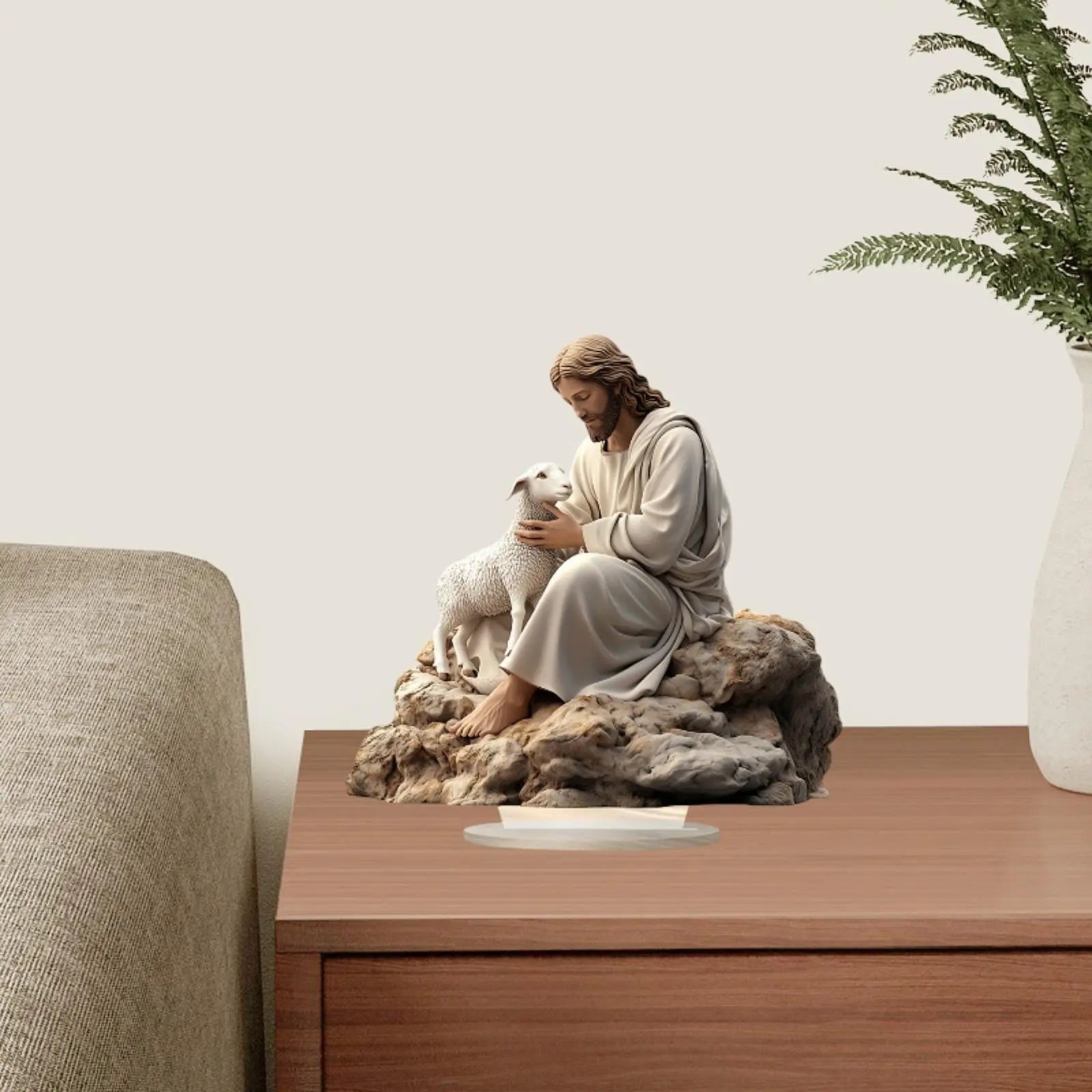 Decoração de Mesa de Natal – Jesus com Cordeiro em Acrílico