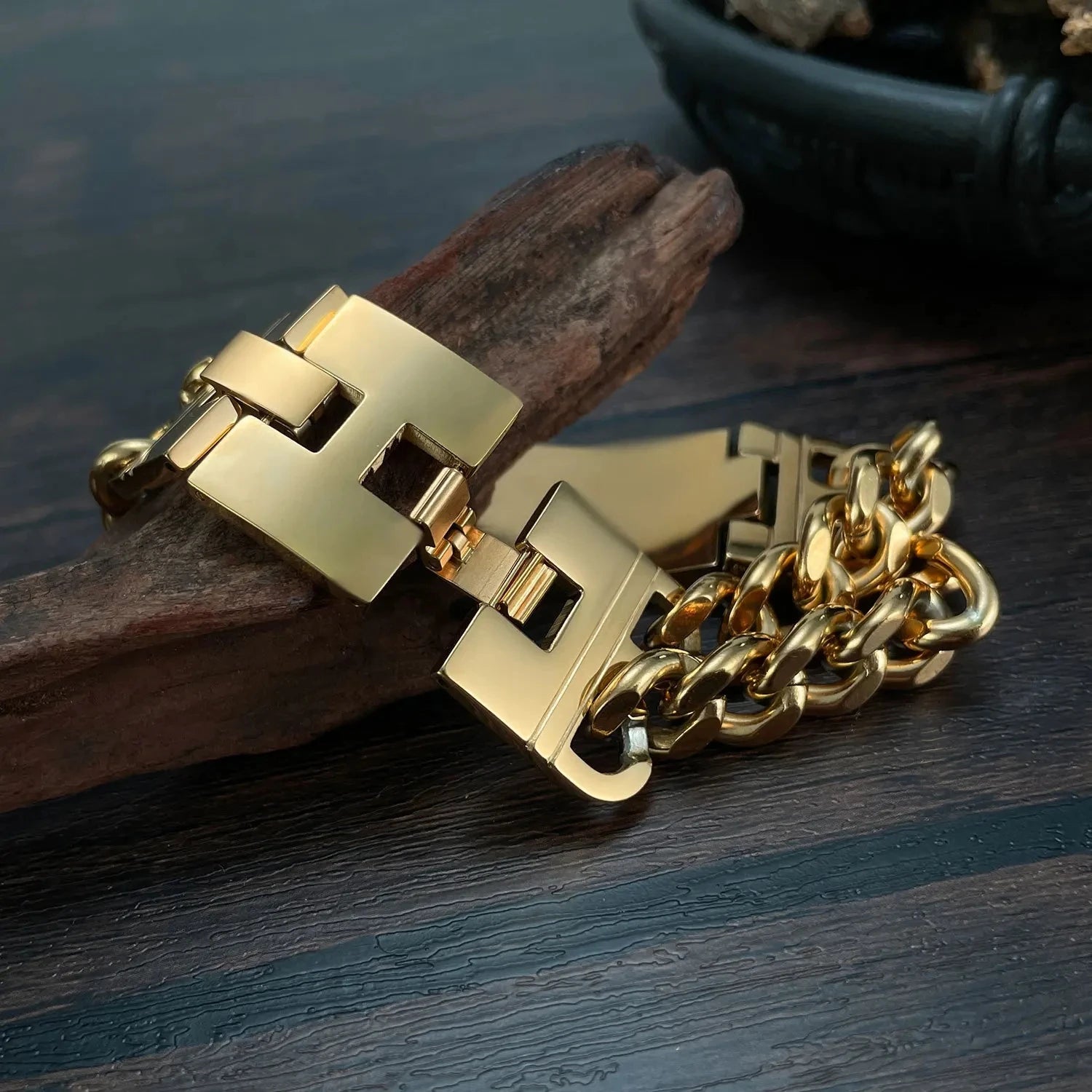 Pulseira Masculina Cruz da Bíblia em Aço Inoxidável Dourada