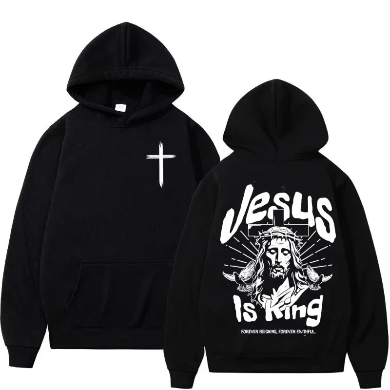 Jesus Is King Christian Bible Verse Hoodies Men Women  Fashion Long Sleeve Sweatshirts Fleece Casual Oversized Pullover