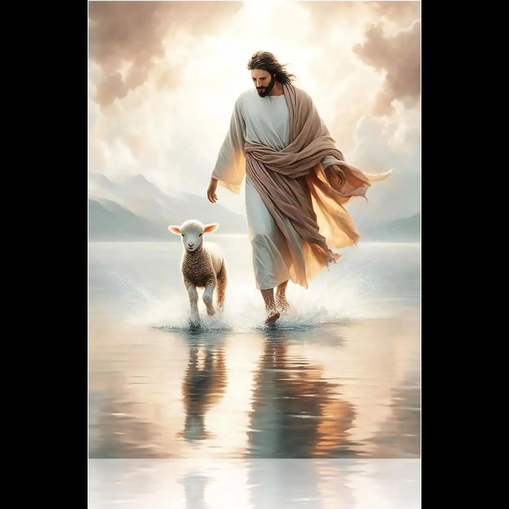 Pôster em Tela – Jesus com Cordeiro e Caminhando sobre as Águas