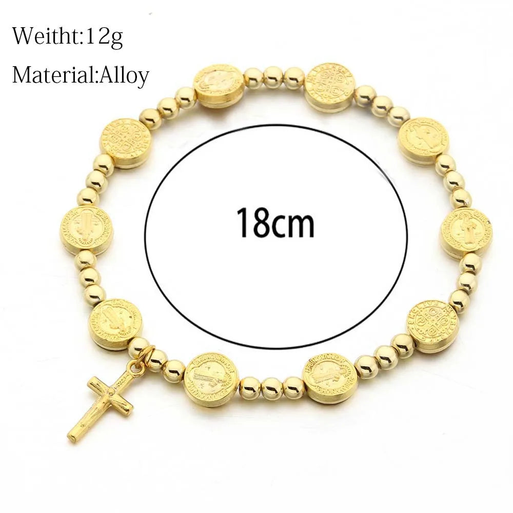 Pulseira Religiosa com Medalha de São Bento Banho de Ouro