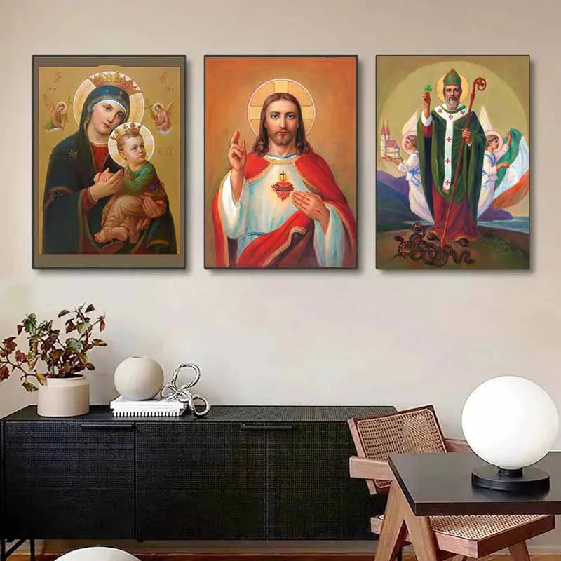 Pôster Vintage Jesus e Virgem Maria em Tela