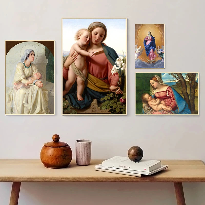 Pôster em Tela Virgem Maria – Arte Cristã Vintage